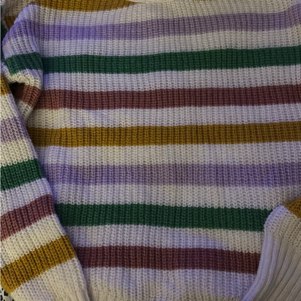 SO Women's Striped Sweater - Green, Purple, Brown, Gold